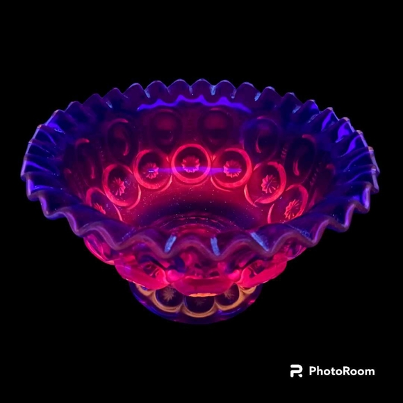 L.E. Smith Moon & Star Amberina Ruffled Edge Glass Candy Dish/ Bowl - Picture 2 of 7